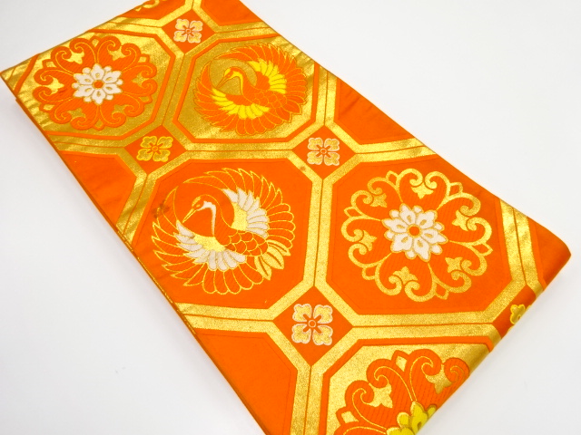 アンティーク　蜀江文に鶴・華紋織り出し子供帯（材料）